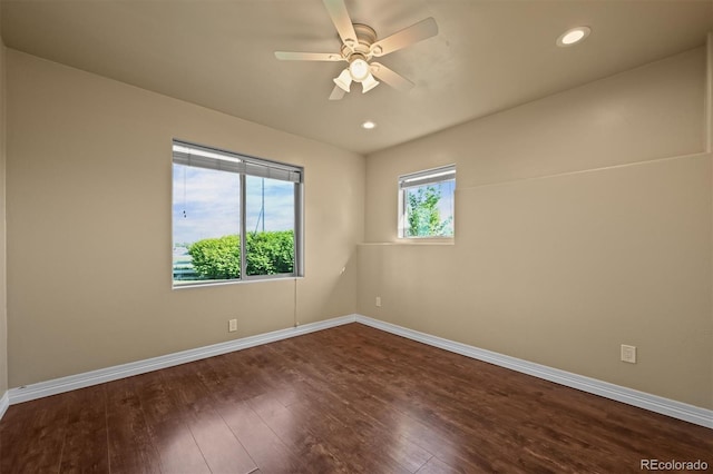 1743 Homestead Dr, Fort Lupton, CO 80621 - spare room featuring baseboards, wood finished floors, ceiling fan, and recessed lighting