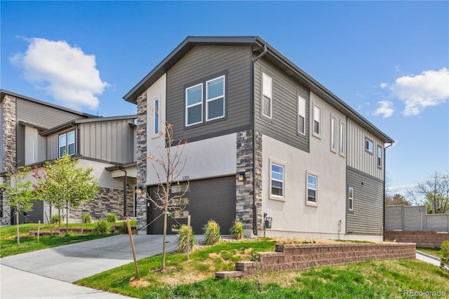 exterior space with a garage