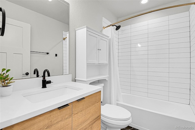 3458 W 63rd Ave, Denver, CO 80221 - bathroom with vanity, shower / bath combo, and recessed lighting