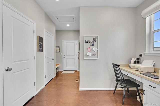 office area with hardwood / wood-style flooring