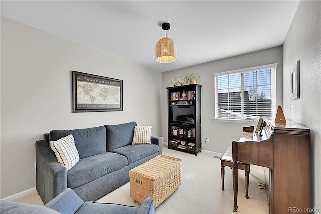 living room featuring light colored carpet