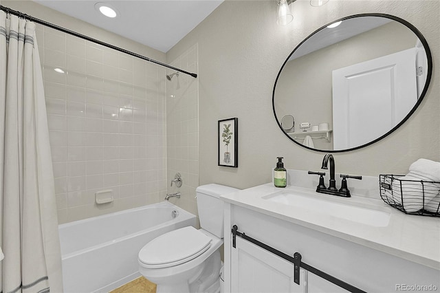 full bathroom featuring vanity, toilet, and shower / bath combo with shower curtain