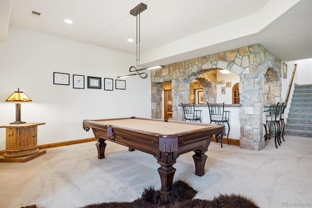 6194 Falcon Ridge Way, Morrison, CO 80465 - recreation room featuring carpet, billiards, arched walkways, and baseboards