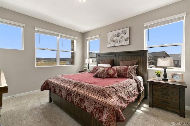 bedroom with baseboards and carpet