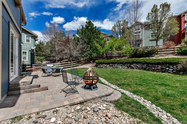 view of patio / terrace with fence and an outdoor fire pit