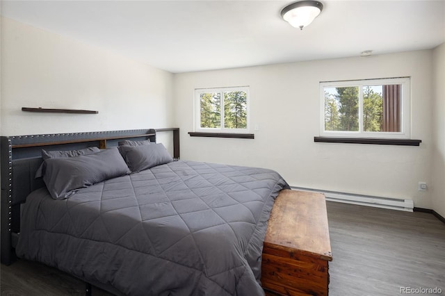 9123 Gray Ln, Conifer, CO 80433 - bedroom with a baseboard radiator and wood finished floors
