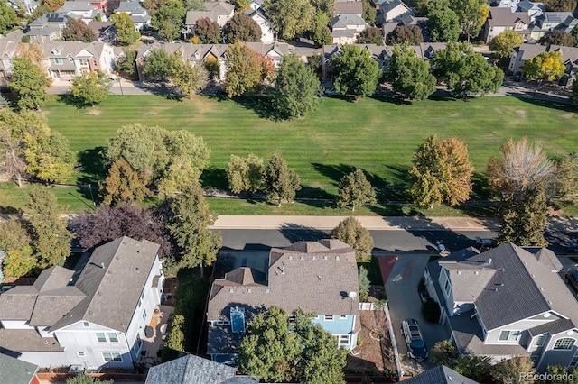 drone / aerial view with a residential view