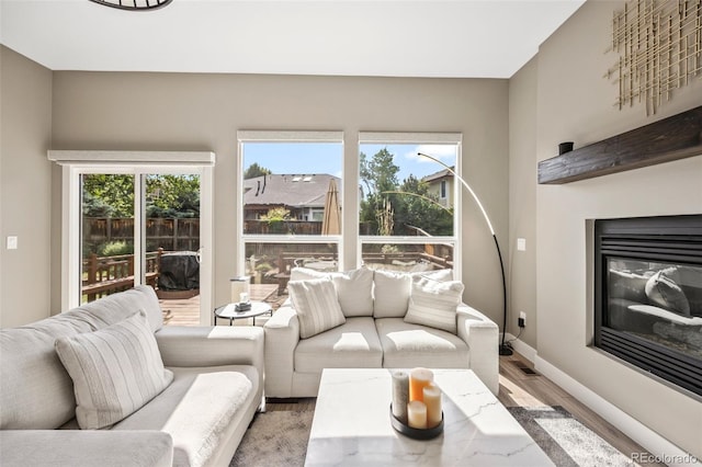 10553 Stonemeadow Dr, Parker, CO 80134 - living room with light wood-style flooring and a glass covered fireplace