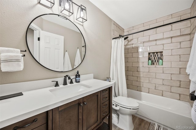 10553 Stonemeadow Dr, Parker, CO 80134 - full bathroom with vanity, wood finished floors, and shower / bath combo