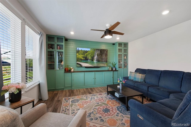 12826 Lake Port St, Longmont, CO 80504 - living area with a ceiling fan, wood finished floors, and recessed lighting