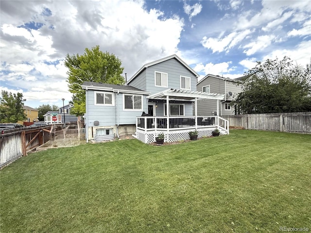 3771 S Kirk Way, Aurora, CO 80013 - back of property featuring a pergola, a fenced backyard, and a wooden deck