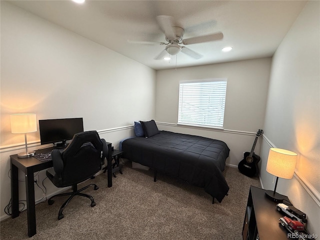 3771 S Kirk Way, Aurora, CO 80013 - bedroom with carpet flooring, ceiling fan, recessed lighting, and a desk