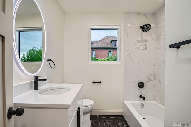 3975 Yates St, Denver, CO 80212 - full bath with marble finish floors, vanity, healthy amount of natural light, and bathtub / shower combination