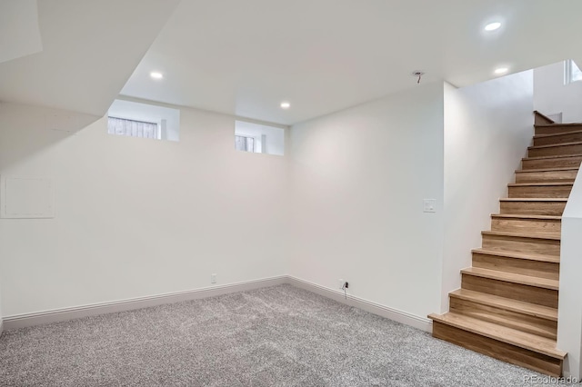 3975 Yates St, Denver, CO 80212 - basement featuring recessed lighting, stairway, and carpet
