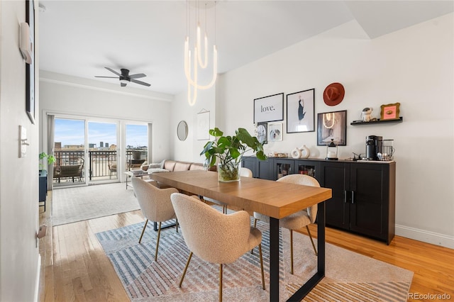 1950 N Logan St Unit 905, Denver, CO 80203 - dining space featuring ceiling fan, light wood-style floors, and baseboards