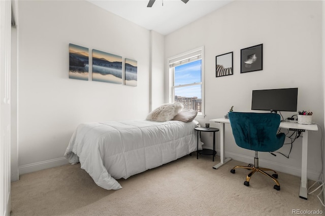 1950 N Logan St Unit 905, Denver, CO 80203 - bedroom with carpet flooring, baseboards, ceiling fan, and an office area