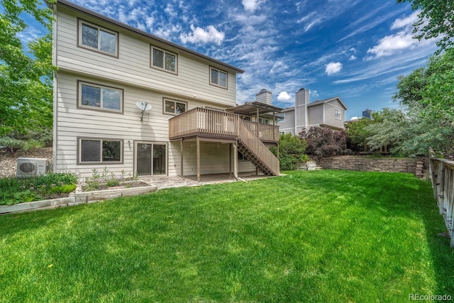 302 Northridge Rd, Highlands Ranch, CO 80126 - rear view of house featuring stairway, a deck, a cooling unit, and a yard