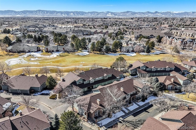 drone / aerial view featuring a mountain view