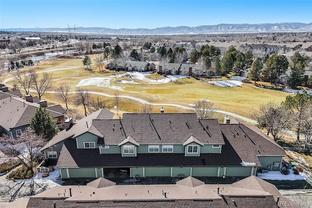 drone / aerial view with a residential view and a mountain view