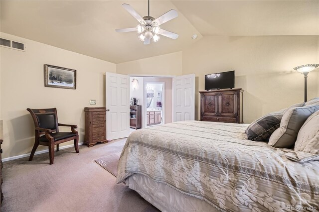 9001 W Chatfield Dr, Littleton, CO 80128 - carpeted bedroom featuring lofted ceiling, baseboards, and a ceiling fan
