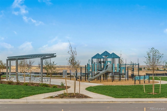 view of play area featuring a yard