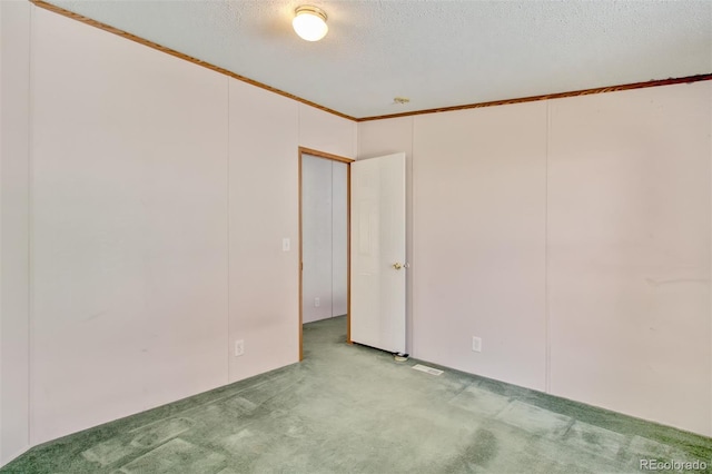 carpeted empty room with a textured ceiling