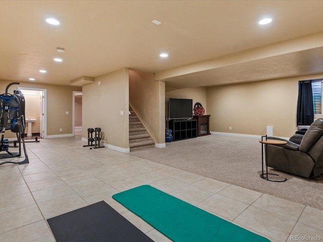 10216 Kleinbrook Way, Highlands Ranch, CO 80126 - exercise room with recessed lighting, light tile patterned floors, and light carpet