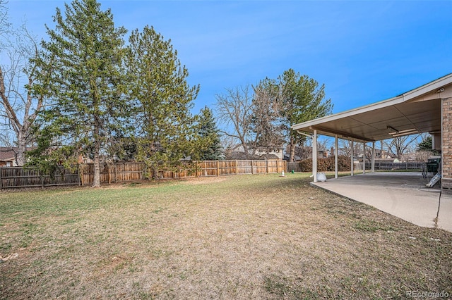 view of yard featuring a patio and a fenced backyard