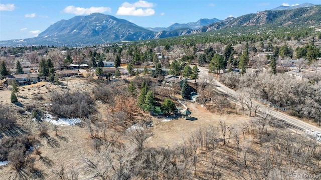 birds eye view of property with a mountain view