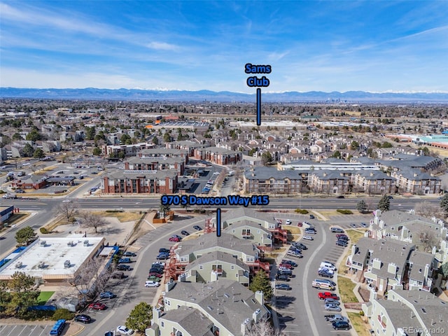 aerial view with a residential view and a mountain view