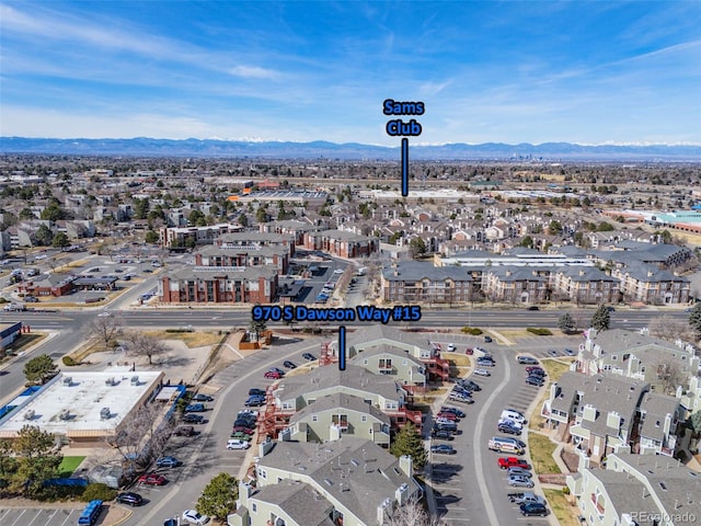 970 S Dawson Way Unit 15, Aurora, CO 80012 - aerial view of property and surrounding area with a mountainous background and nearby suburban area