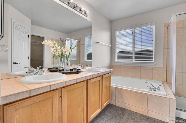 10115 Foxridge Ct, Highlands Ranch, CO 80126 - full bath featuring a bath, double vanity, and a tile shower