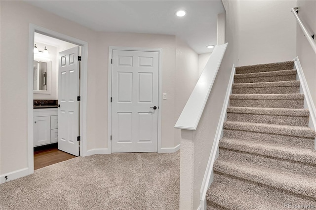 10115 Foxridge Ct, Highlands Ranch, CO 80126 - staircase with carpet flooring and recessed lighting