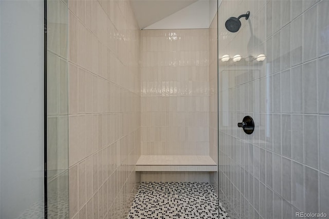 414 E Arkansas St, Buena Vista, CO 81211 - bathroom featuring tiled shower and lofted ceiling