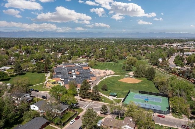 view of property location featuring a mountain backdrop and nearby suburban area