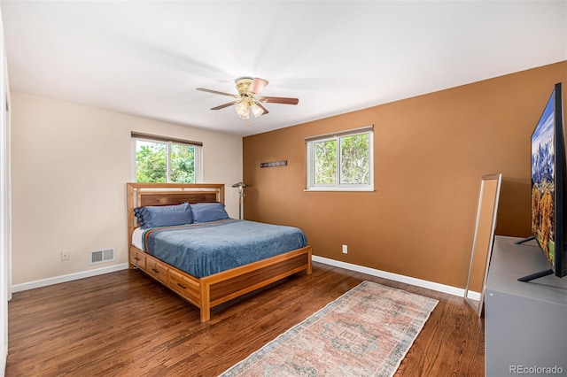 10009 Dodge Dr, Northglenn, CO 80260 - bedroom with multiple windows, wood finished floors, and a ceiling fan