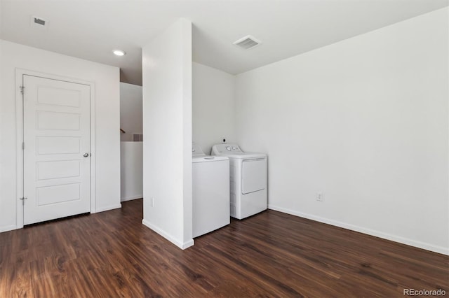 5383 Andes St, Denver, CO 80249 - laundry area featuring separate washer and dryer, dark wood-style floors, and recessed lighting
