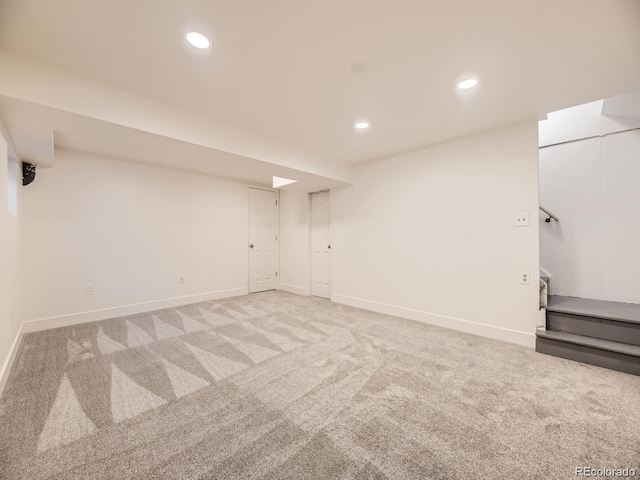 basement featuring carpet flooring