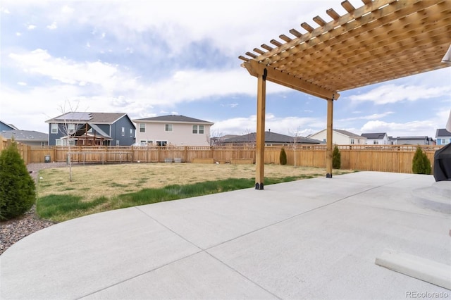 view of patio featuring a fenced backyard and a pergola