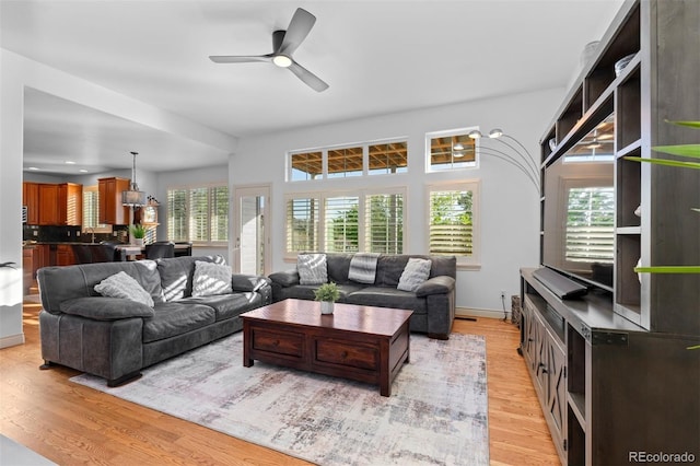 7071 Turweston Ln, Castle Pines, CO 80108 - living area featuring plenty of natural light, light wood-style floors, and ceiling fan