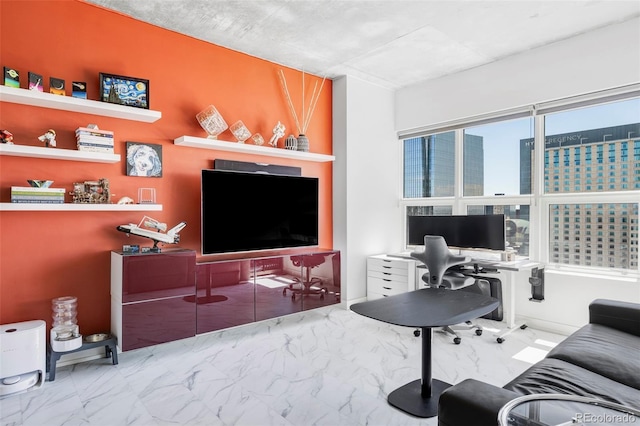 891 14th St Unit 2816, Denver, CO 80202 - living area featuring an office area and marble look tiles
