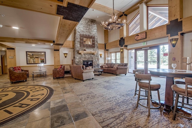 105 Wheeler Cir Unit 334, Frisco, CO 80443 - common area with beam ceiling, a towering ceiling, and recessed lighting