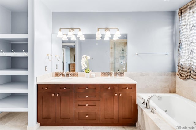 bathroom featuring vanity and separate shower and tub