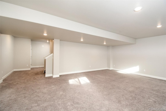 basement featuring carpet flooring