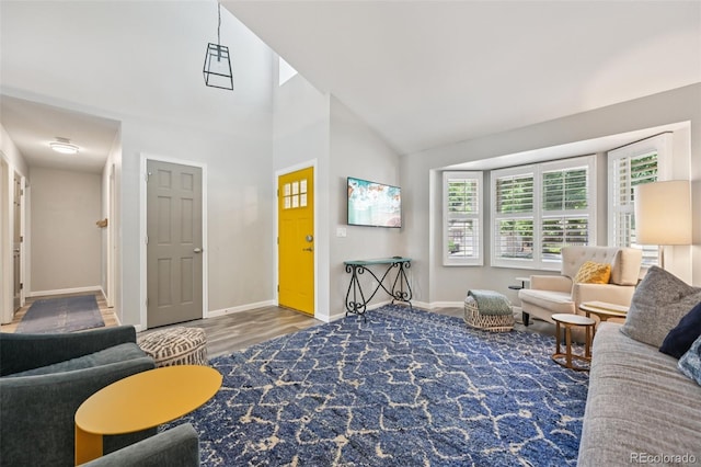 6468 S Forest St, Centennial, CO 80121 - living room featuring wood finished floors and high vaulted ceiling