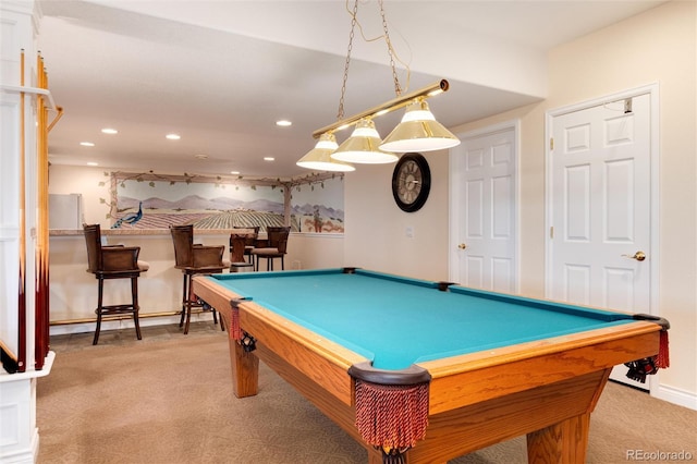34274 Wolf Creek Trl, Kiowa, CO 80117 - recreation room featuring carpet flooring, pool table, and recessed lighting
