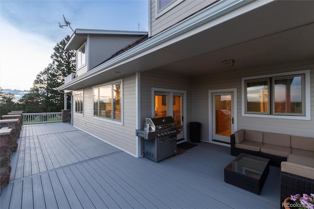 34274 Wolf Creek Trl, Kiowa, CO 80117 - wooden terrace featuring a grill