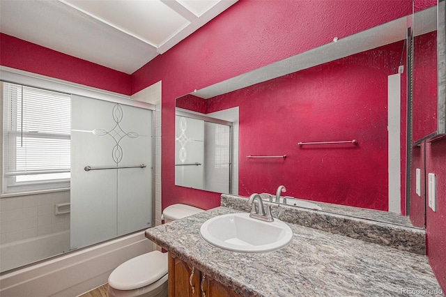 7834 S Windermere Cir, Littleton, CO 80120 - bathroom with vanity, shower / bath combination with glass door, and a textured wall