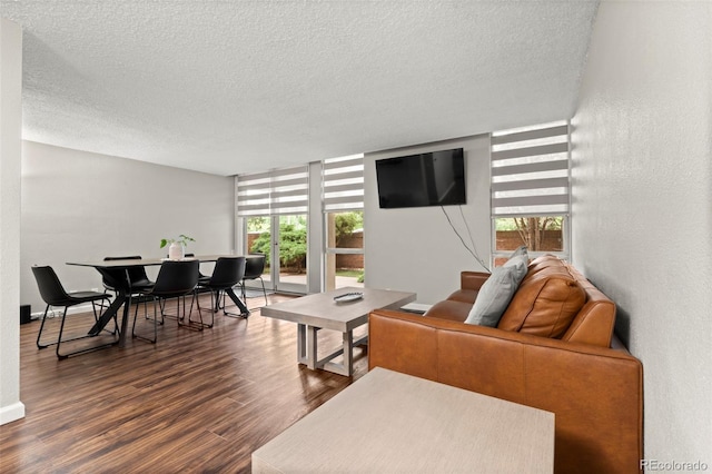 2500 S York St Unit 116, Denver, CO 80210 - living area with a textured ceiling and dark wood finished floors