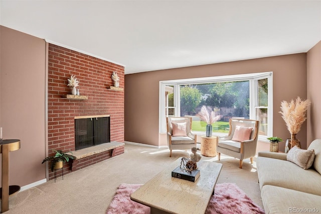 2920 S York St, Denver, CO 80210 - carpeted living area with a brick fireplace and baseboards